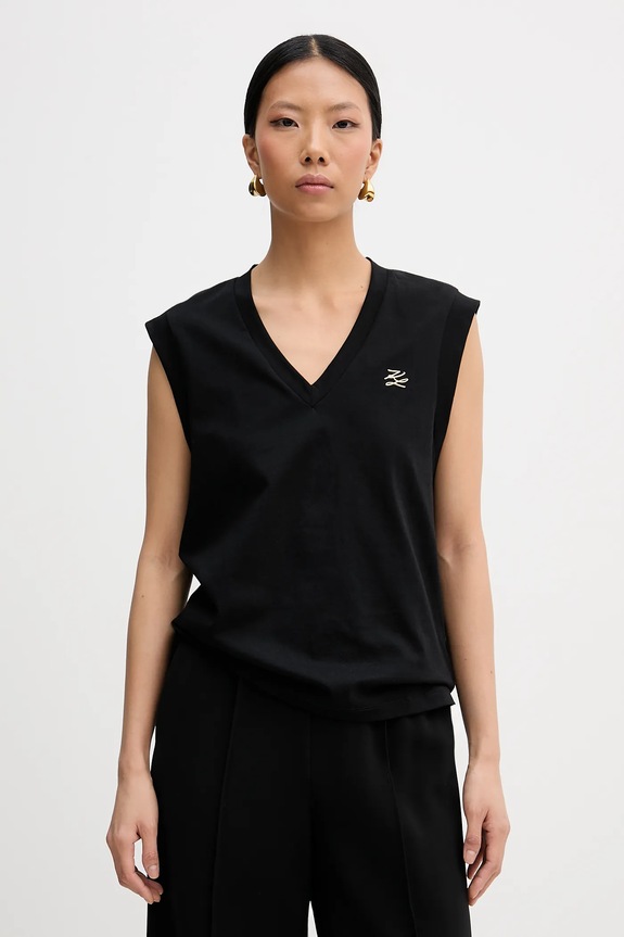 Karl Lagerfeld top din bumbac print negru B1W17012