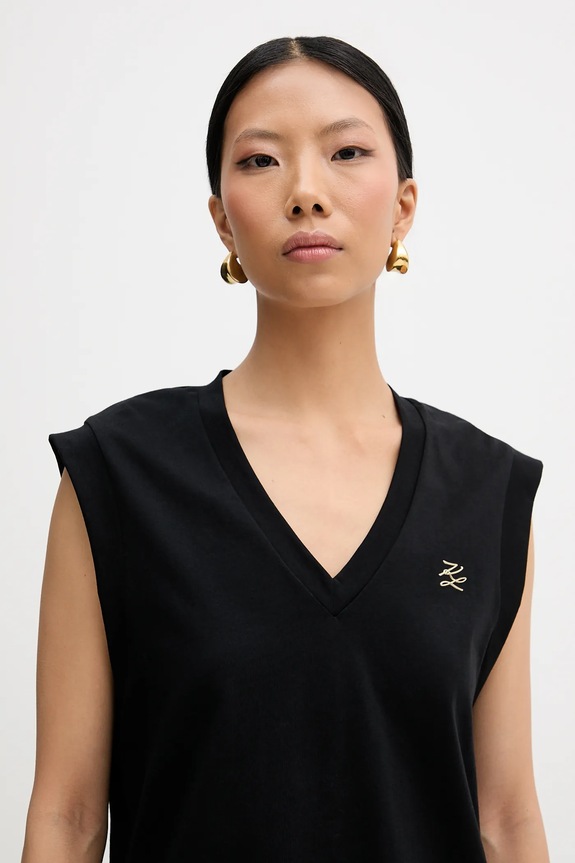 Karl Lagerfeld top din bumbac negru B1W17012