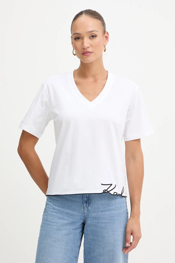 Βαμβακερό μπλουζάκι Karl Lagerfeld βαμβάκι λευκό B1W17031