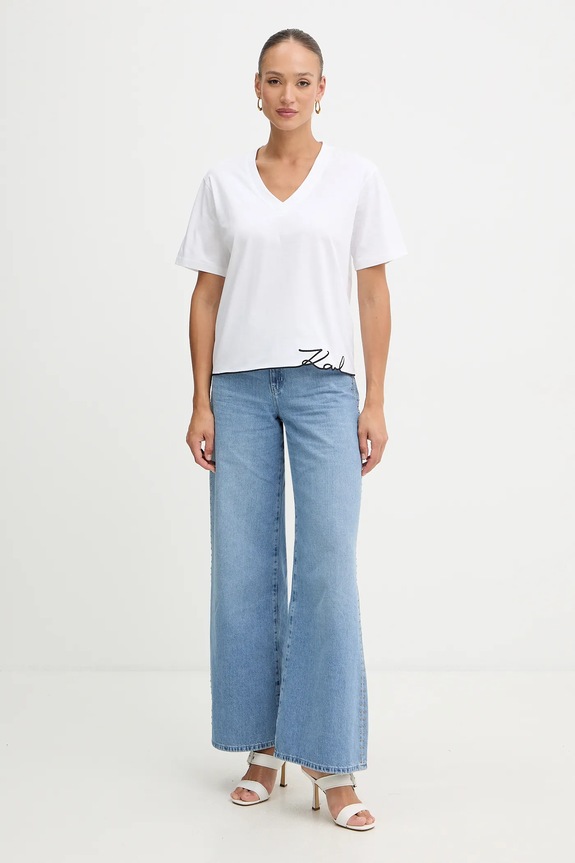 Βαμβακερό μπλουζάκι Karl Lagerfeld B1W17031 λευκό SS26