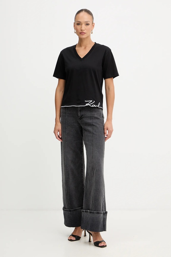Βαμβακερό μπλουζάκι Karl Lagerfeld B1W17031 μαύρο SS26