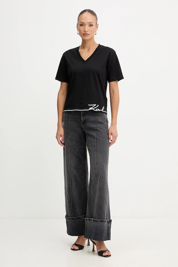 Βαμβακερό μπλουζάκι Karl Lagerfeld B1W17031 μαύρο SS26