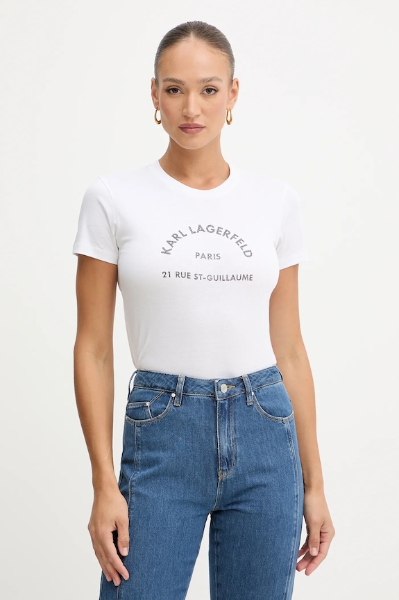 Βαμβακερό μπλουζάκι Karl Lagerfeld βαμβάκι λευκό B1W17033