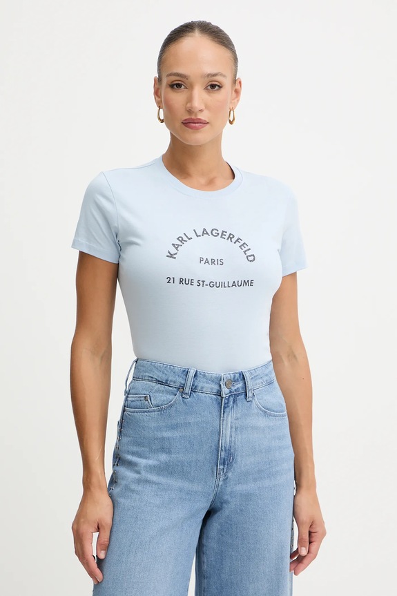 Βαμβακερό μπλουζάκι Karl Lagerfeld βαμβάκι μπλε B1W17033