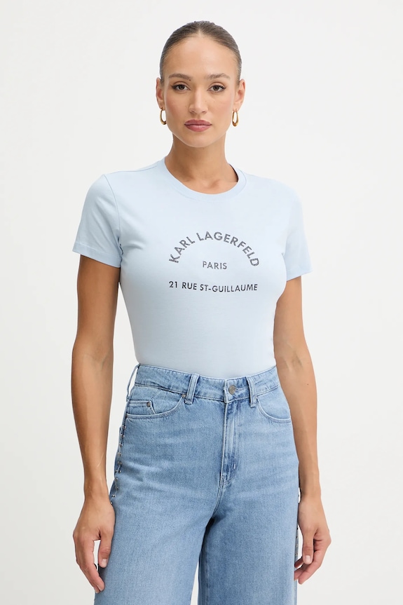 Βαμβακερό μπλουζάκι Karl Lagerfeld βαμβάκι μπλε B1W17033