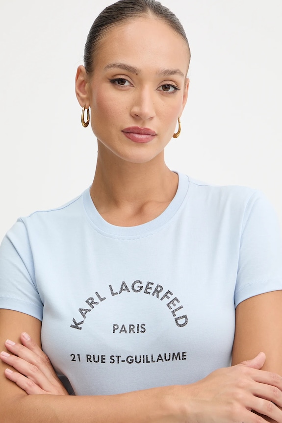 Βαμβακερό μπλουζάκι Karl Lagerfeld μπλε B1W17033