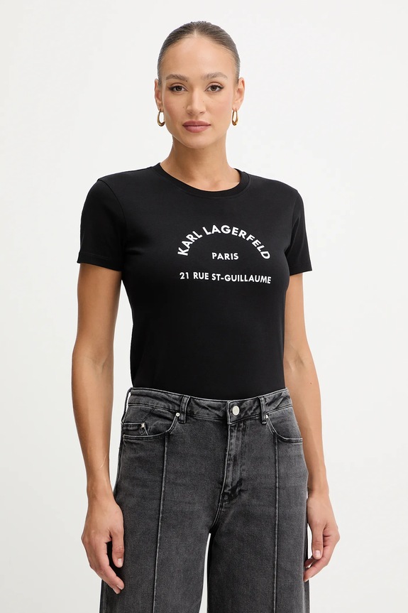 Βαμβακερό μπλουζάκι Karl Lagerfeld βαμβάκι μαύρο B1W17033