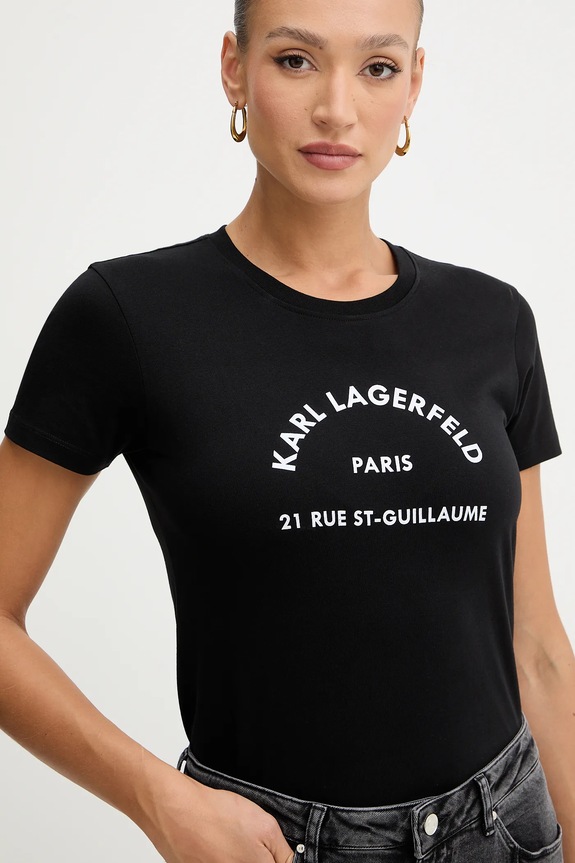Βαμβακερό μπλουζάκι Karl Lagerfeld μαύρο B1W17033