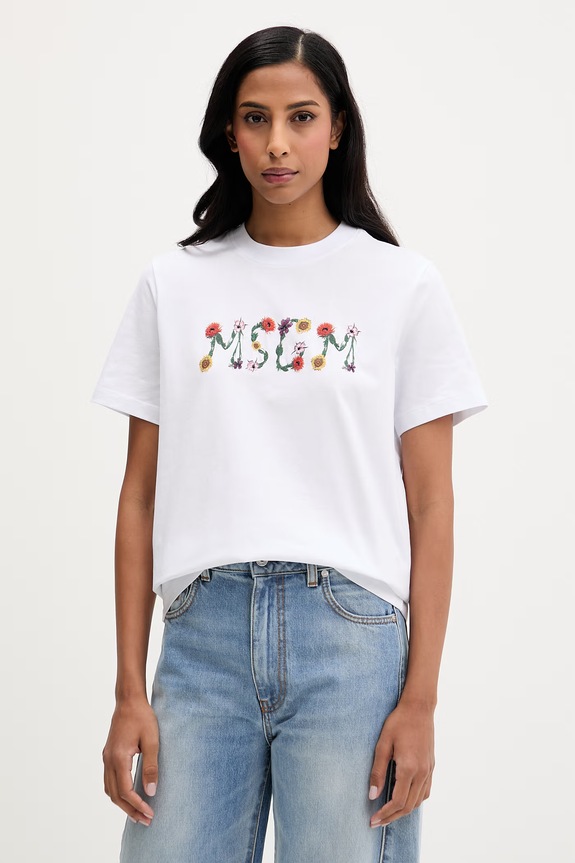 Bavlněné tričko MSGM potisk bílá 4041MDM124N.267002