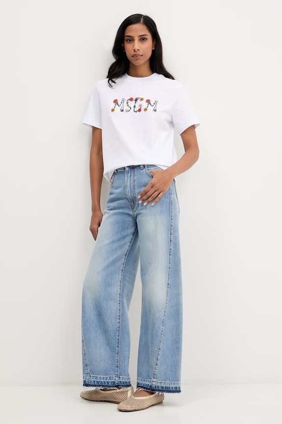 Bavlněné tričko MSGM 4041MDM124N.267002 bílá SS26