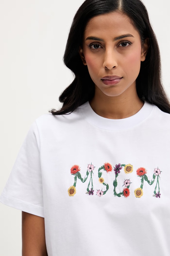 Bavlněné tričko MSGM bílá 4041MDM124N.267002