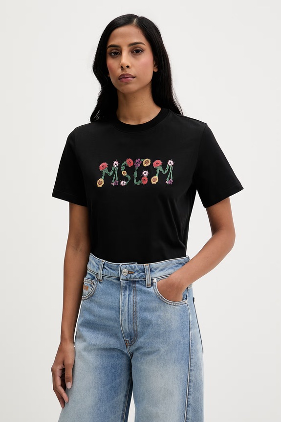 Bavlněné tričko MSGM potisk černá 4041MDM124N.267002