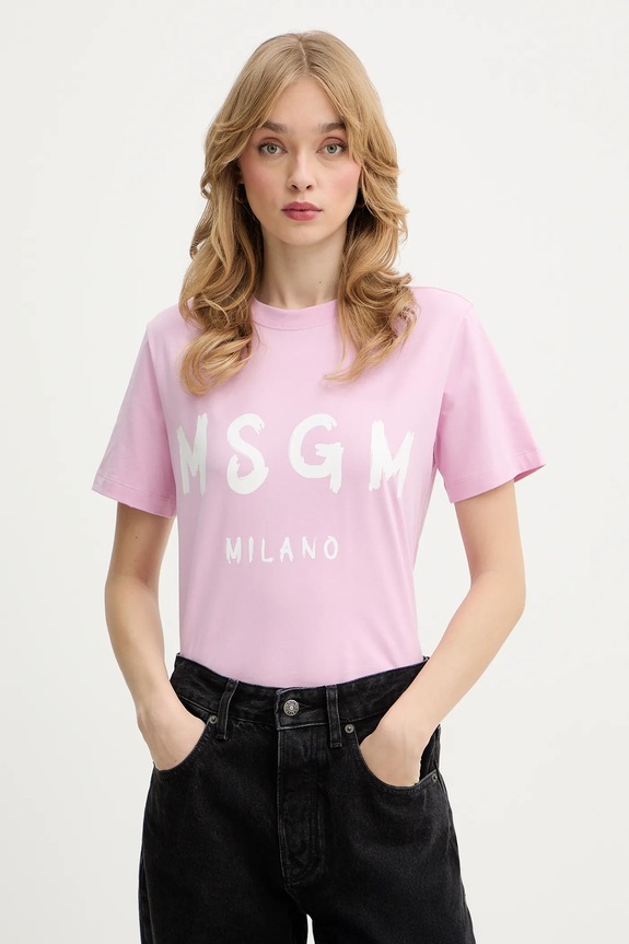 MSGM t-shirt bawełniany nadruk różowy 4041MDM510.267002