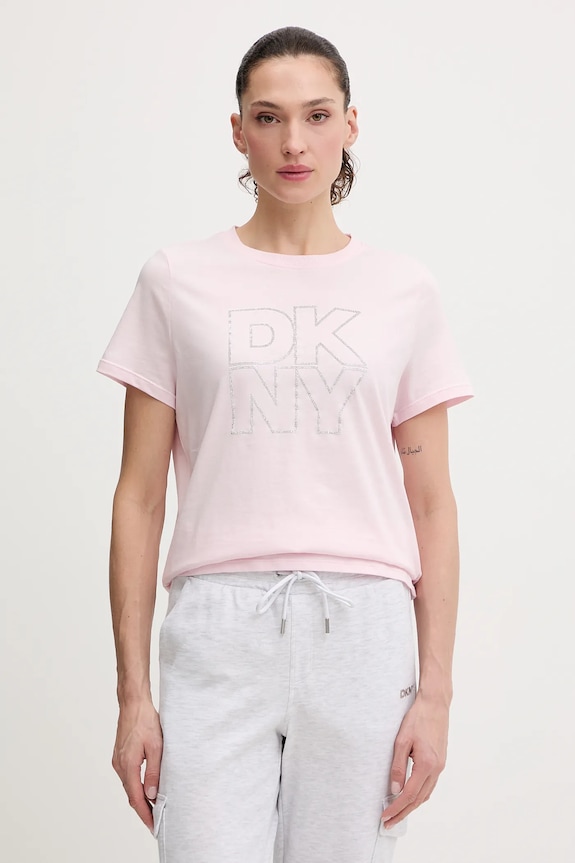 Bavlnené tričko Dkny nášivka ružová DP6T1533
