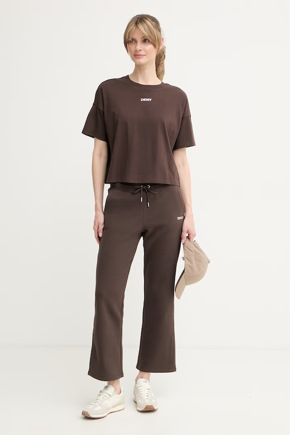 DKNY T-shirt damski bawełniany DP6T1662 brązowy SS26