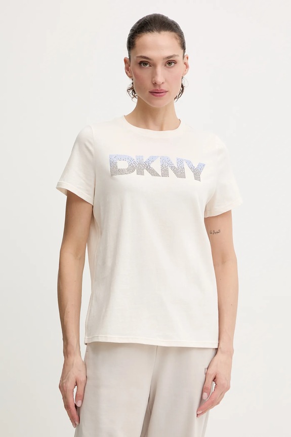 Dkny tricou din bumbac imprimeu bej DP6T1557