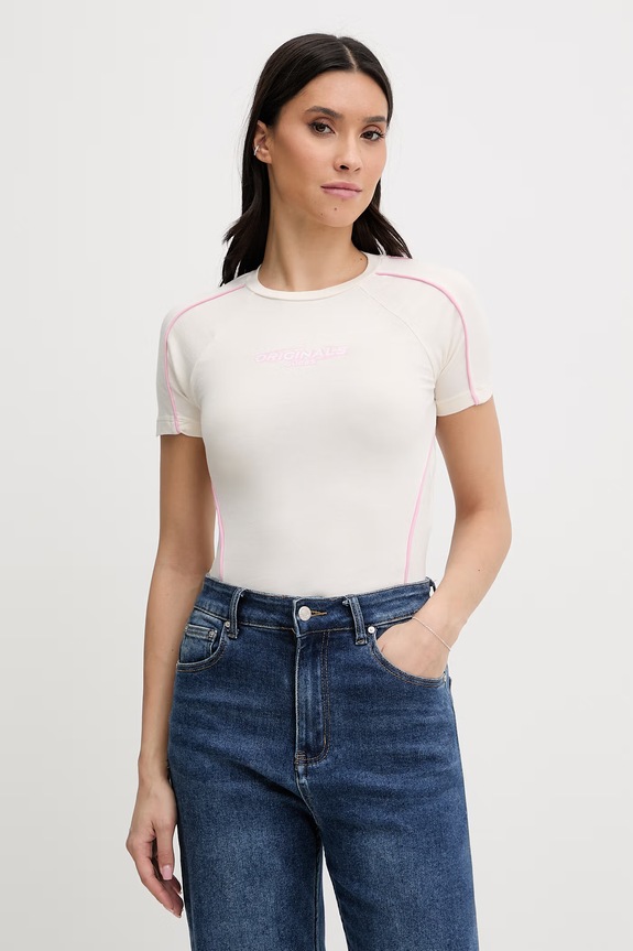 Guess Originals t-shirt z elastanem beżowy W6RI39.KCBF1