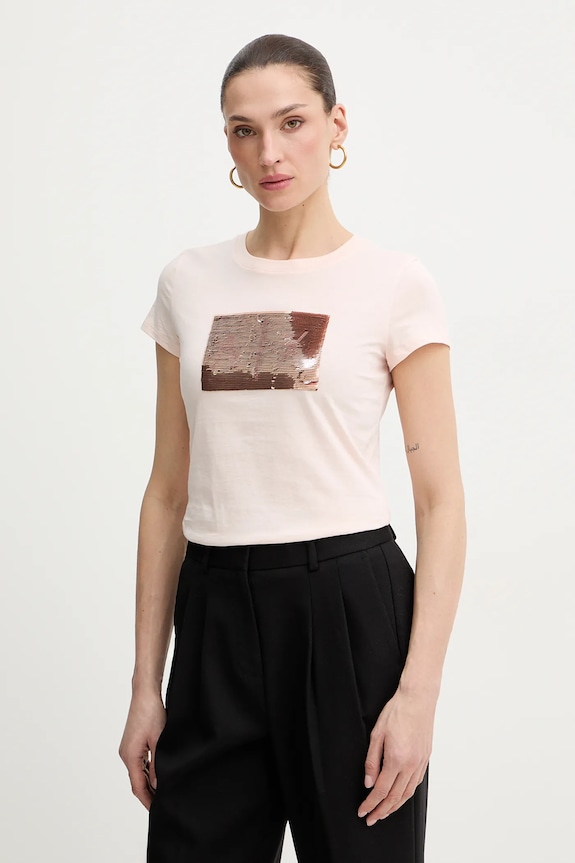 Armani Exchange tricou din bumbac imprimeu roz 8NYTDL.YJ73Z.