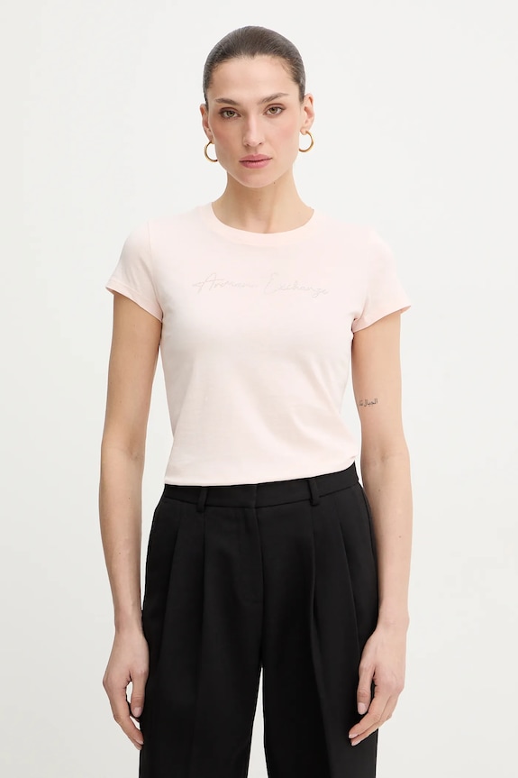 Bavlnené tričko Armani Exchange jednofarebný ružová XW001457.AF10356