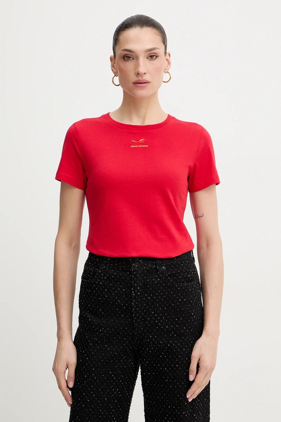 Bavlnené tričko Armani Exchange jednofarebný červená XW001856.AF10356