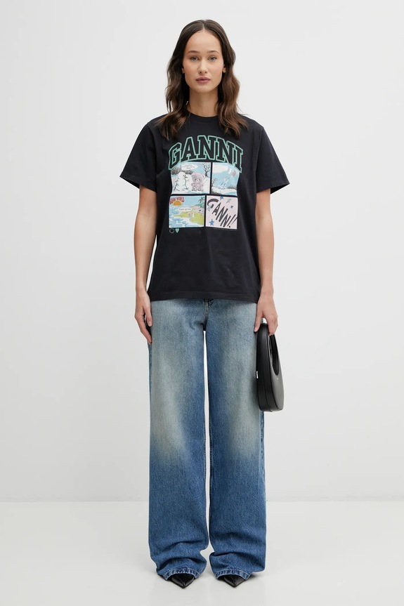 GANNI t-shirt bawełniany A1050070 szary