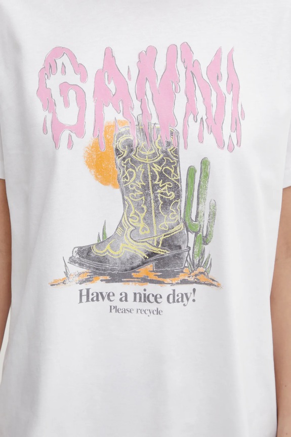GANNI T-shirt bawełniany damski biały A1050075