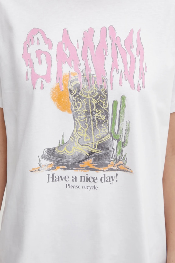 GANNI T-shirt bawełniany damski biały A1050075