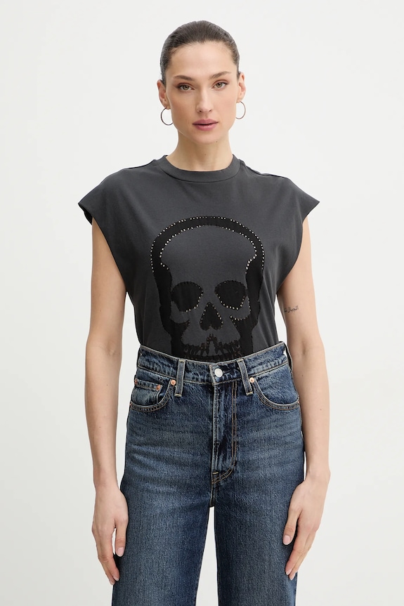 Bavlnený top ZADIG&VOLTAIRE potlač sivá JWTT01290