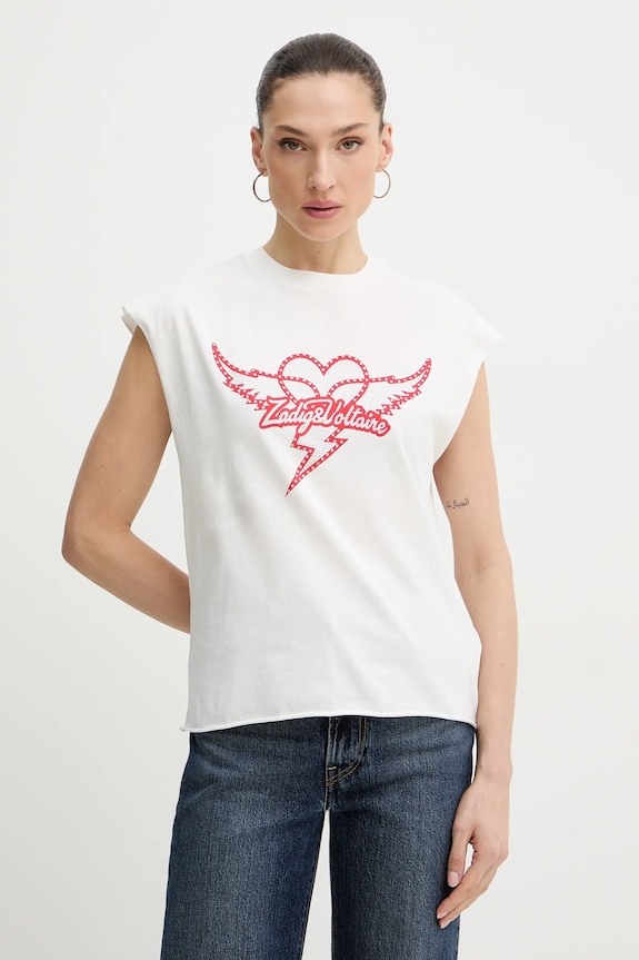 Bavlnený top ZADIG&VOLTAIRE potlač biela JWTT01280