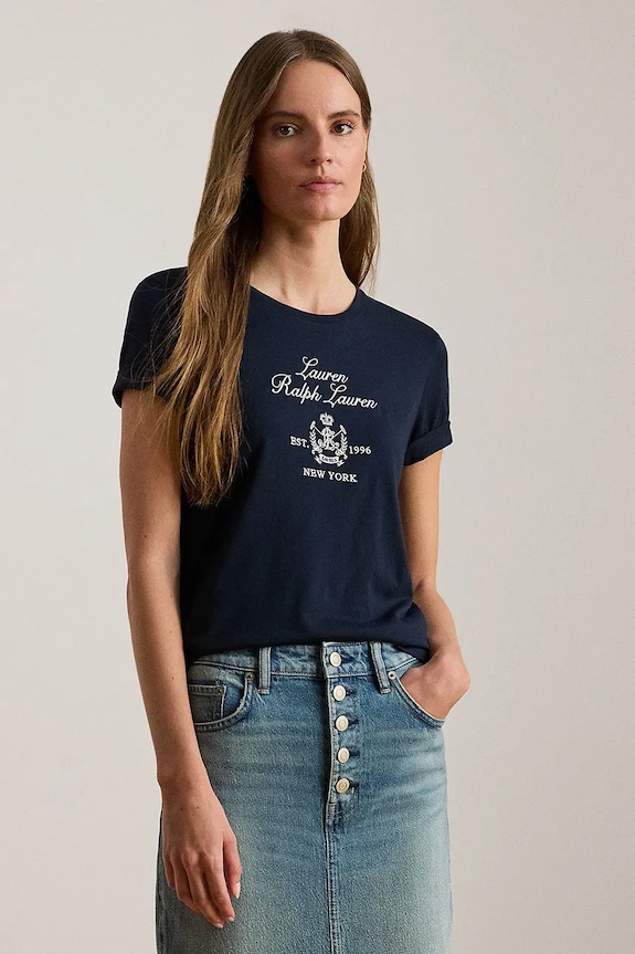 Tričko Lauren Ralph Lauren potlač tmavomodrá 200P03725