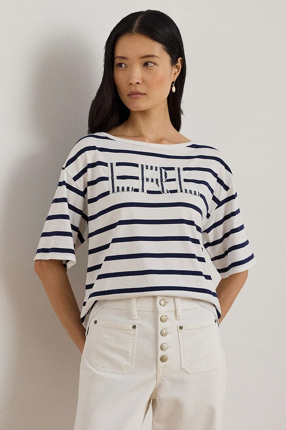 Lauren Ralph Lauren t-shirt bawełniany wzorzyste granatowy 200P03752