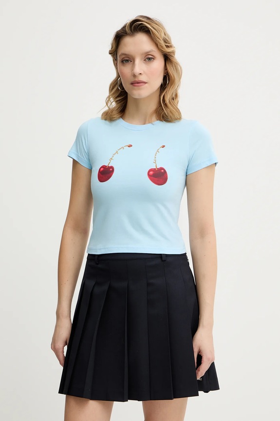 Never Fully Dressed tricou din bumbac Cherry Boob print albastru NFDTO2085
