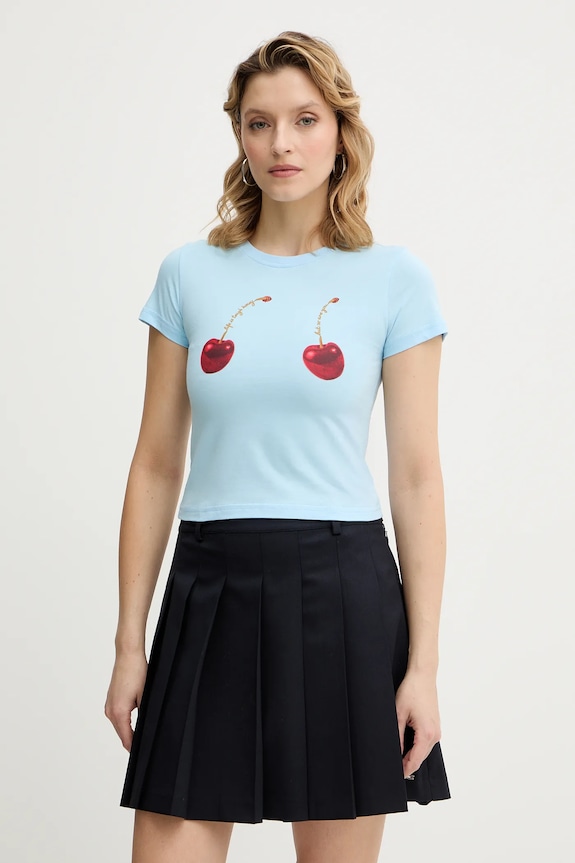 Never Fully Dressed tricou din bumbac Cherry Boob print albastru NFDTO2085