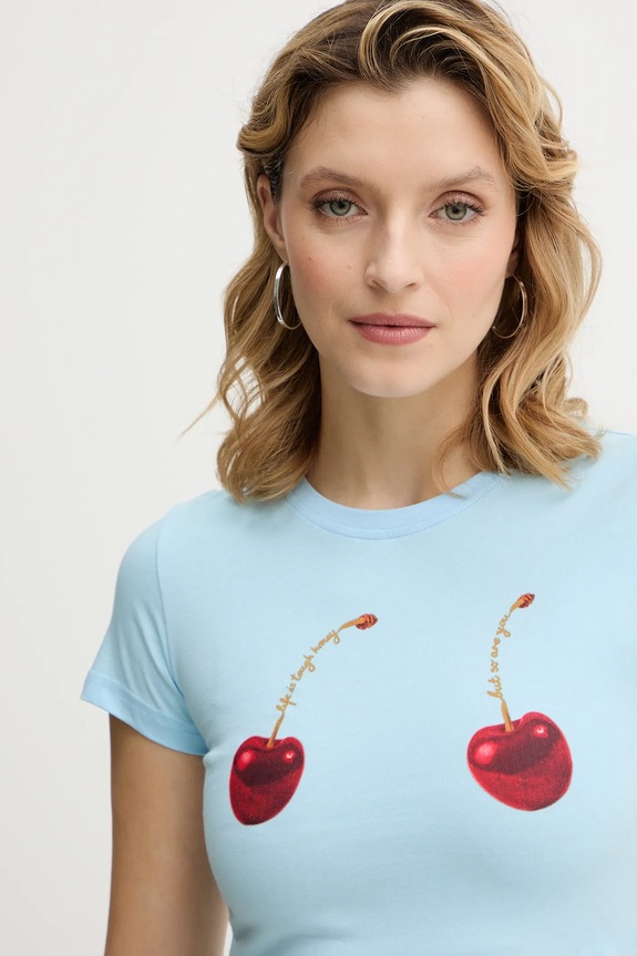 Never Fully Dressed tricou din bumbac Cherry Boob albastru NFDTO2085