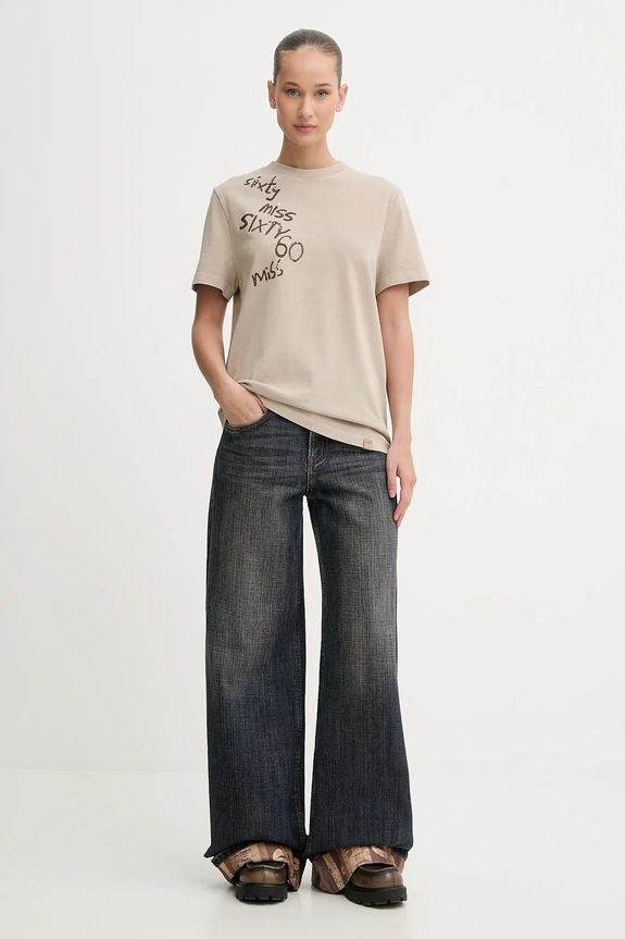 Miss Sixty t-shirt bawełniany 6S4SJ15400 beżowy SS26