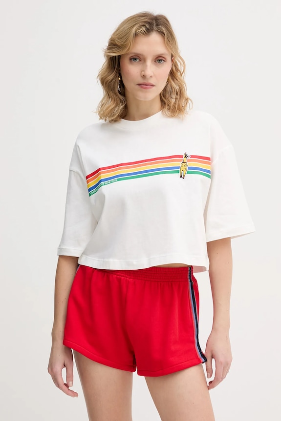 Памучна тениска United Colors of Benetton x Stranger Things свободна бял 3BL0D10BC