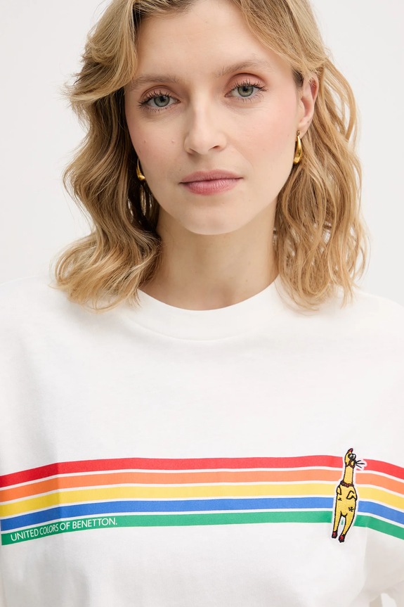 Памучна тениска United Colors of Benetton x Stranger Things бял 3BL0D10BC