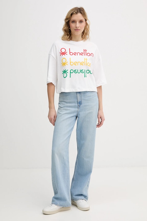 Bavlněné tričko United Colors of Benetton x Stranger Things 3BL0D10BC bílá SS26