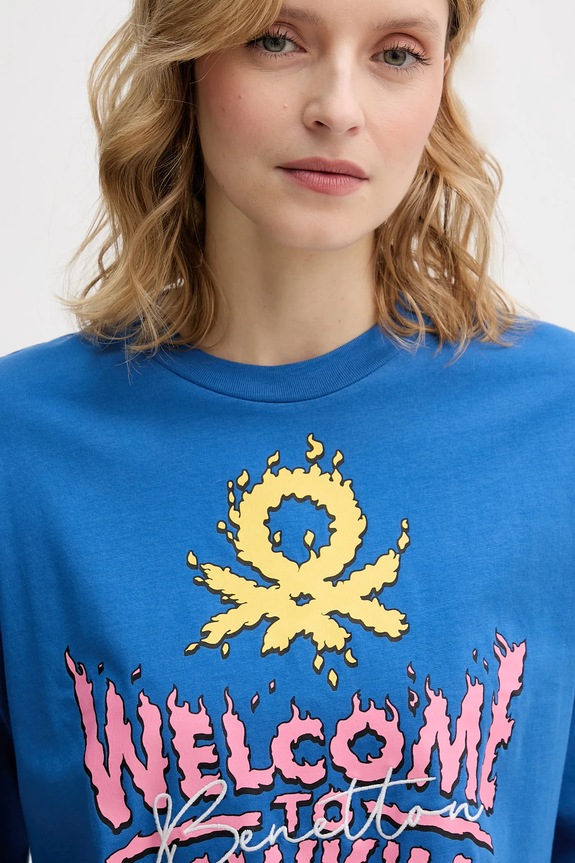 Bombažna kratka majica United Colors of Benetton x Stranger Things modra 3BL0D10BC