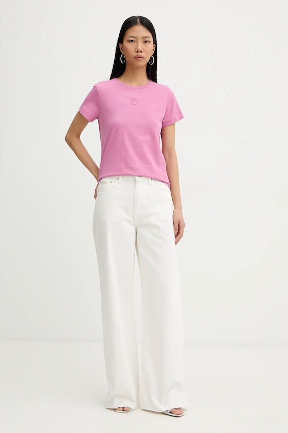 Βαμβακερό μπλουζάκι Pinko 100355.A339 ροζ SS26