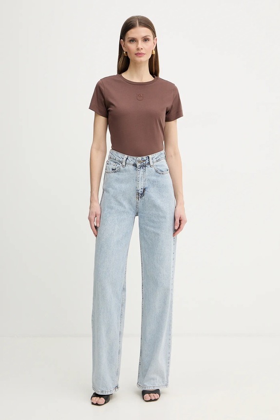 Pinko t-shirt bawełniany 100355.A339 brązowy SS26