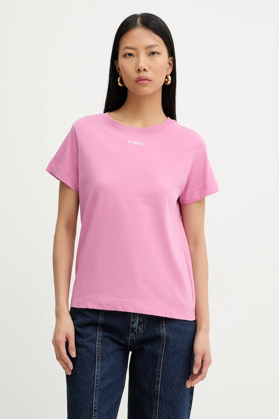 Pinko tricou din bumbac uni roz 100373.A34F