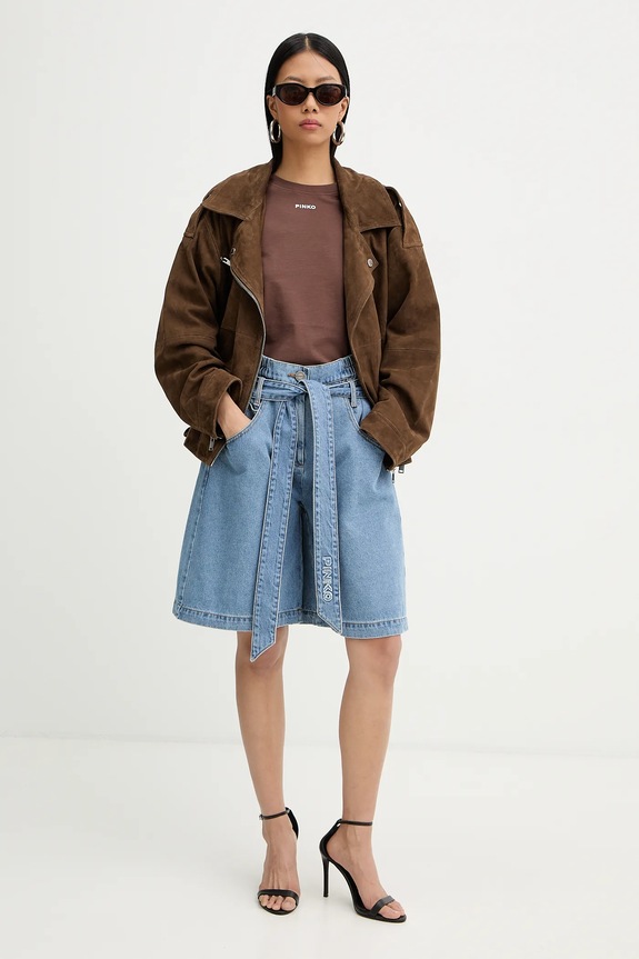 Pinko tricou din bumbac 100373.A34F maro SS26