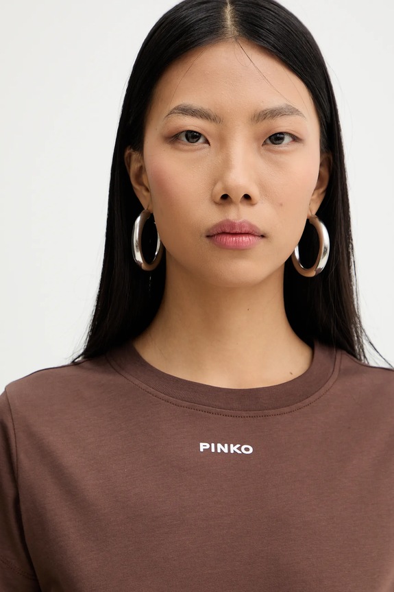 Pinko tricou din bumbac maro 100373.A34F