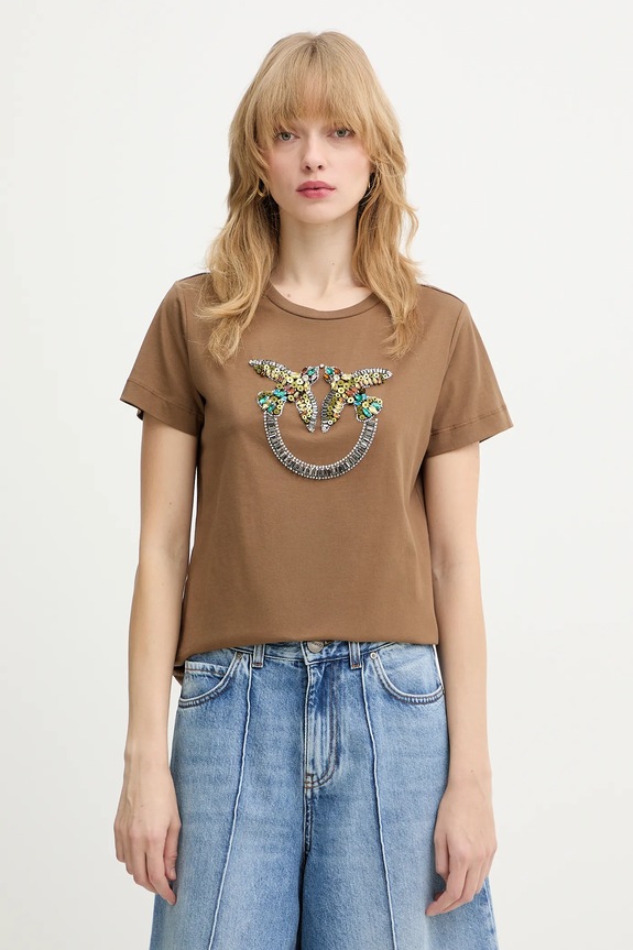 Pinko t-shirt bawełniany regular brązowy 100535.A33F
