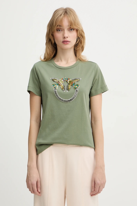 Pinko tricou din bumbac imprimeu verde 100535.A33F