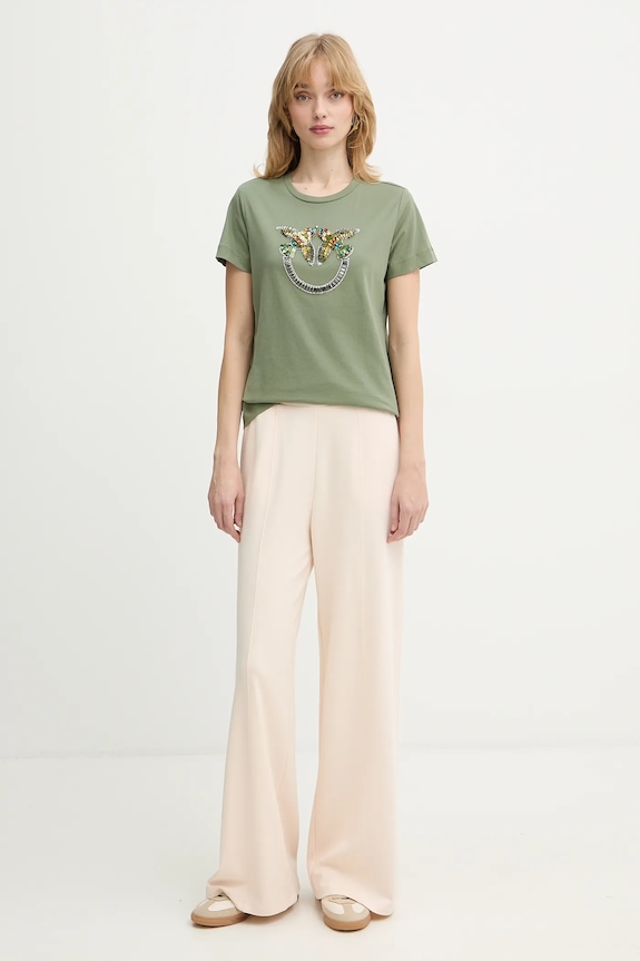 Pinko tricou din bumbac 100535.A33F verde SS26
