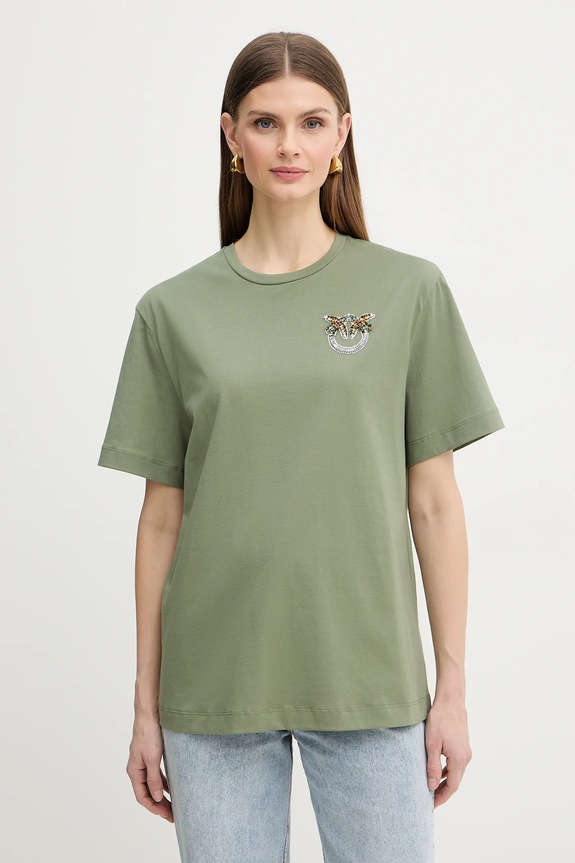 Pinko tricou din bumbac imprimeu verde 105526.A33F