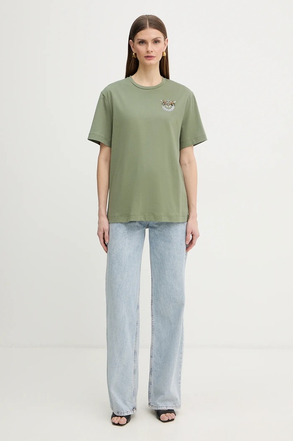 Pinko tricou din bumbac 105526.A33F verde SS26