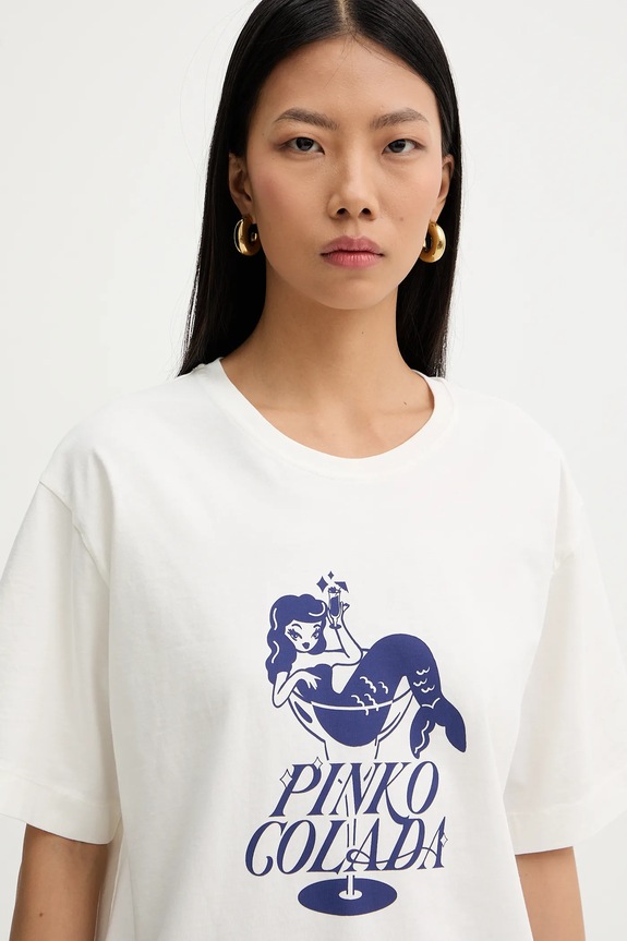 Βαμβακερό μπλουζάκι Pinko μπεζ 105526.A33N